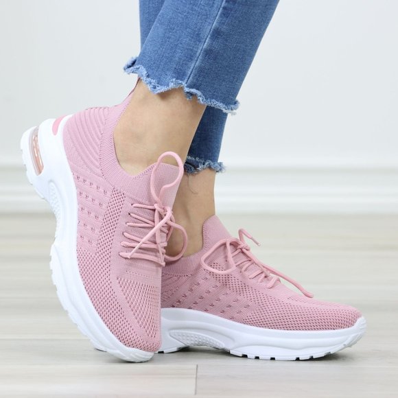 Shoes - Pink Fashion Comfort Heel Sock Sneakers Shoes Slip Ons